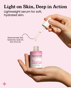 Imre High Strength Niacinamide 20% serum in a hand, showcasing hydrating ingredients for glowing skin.